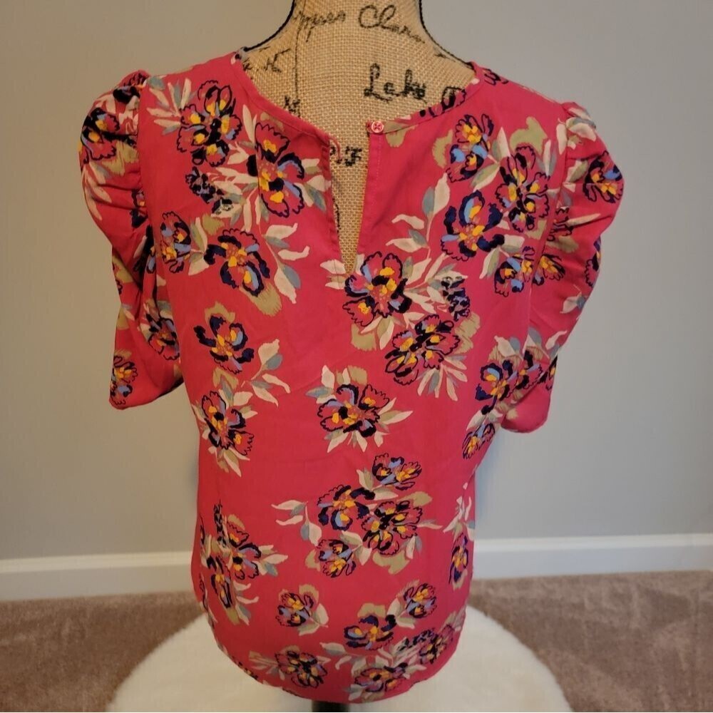 Sharagano pink floral top with puffy sleeves - Picture 4 of 6